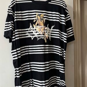 Black and White Striped Section Eight Skeleton Pin Up Graphic T-Shirt